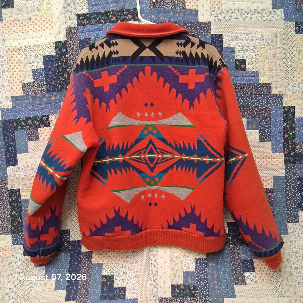 Vintage 80s Pendleton Mens L Wool Southwest Aztec Bomber Jacket USA Western Wear - Picture 6 of 15